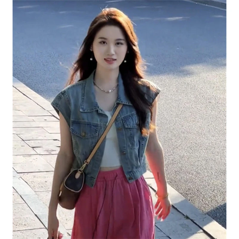 薄款时尚小个子休闲飞袖牛仔衬衫女2025夏季时尚短款披肩开衫外套
