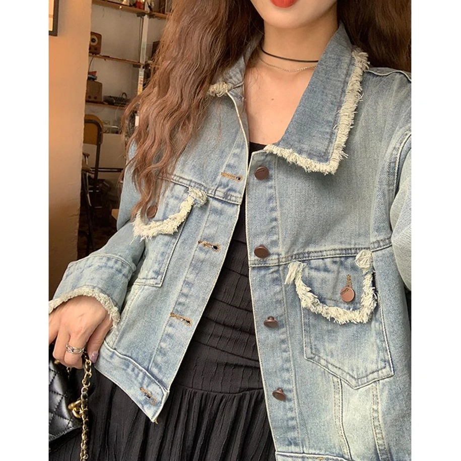 2025早春夏新款毛边牛仔短外套女韩版chic小个子港风复古夹克上衣