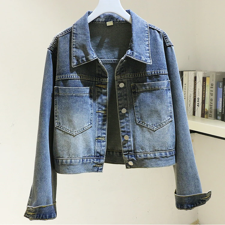 设计短款复古蓝牛仔外套女2025新款春秋韩版百搭宽松夹克长袖上衣