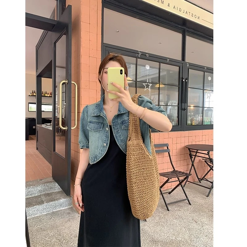 大码2025夏季新款设计感短款外套胖mm百搭显瘦牛仔小上衣1915