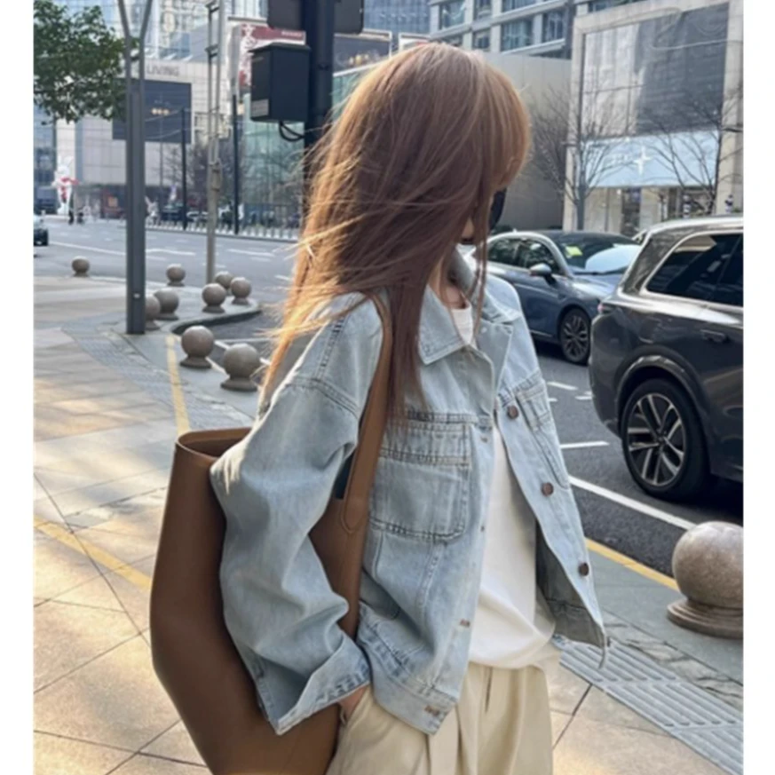 2025网红水洗ins复古欧式牛仔外套韩版宽松春秋长袖短款衬衫上衣