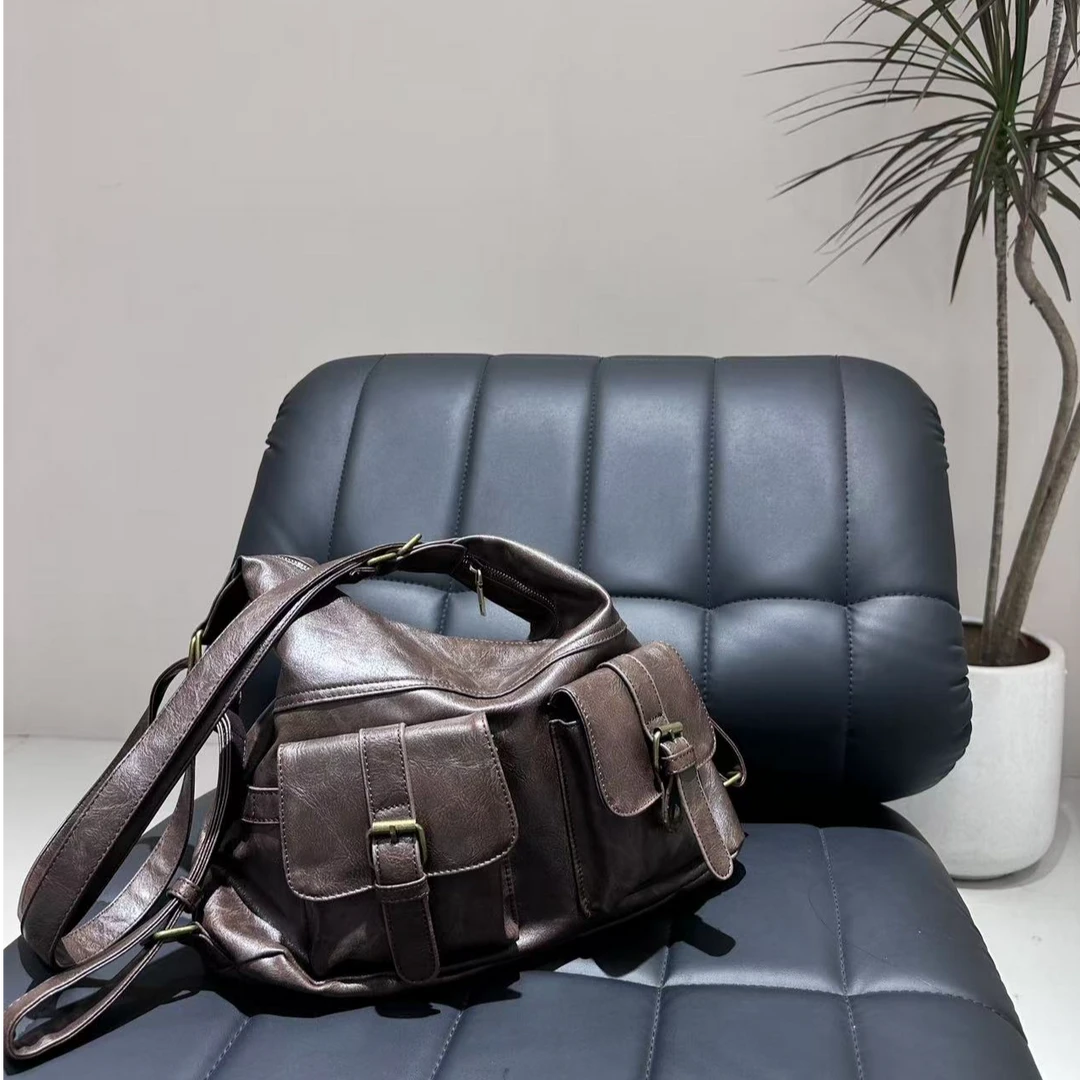 2024新款甜酷辣妹单肩机车包洋气百搭包大容量通勤包包双肩包背包