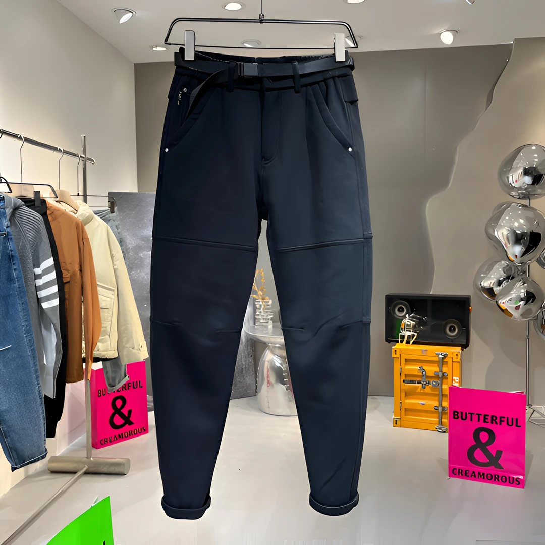 涤棉混纺 高密质感休闲裤 秋冬加绒加厚潮流修身小脚双拉链裤子男