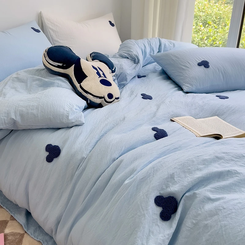 可爱卡通风水洗棉床上四件套非全棉纯棉被套床单笠单人学生宿舍三