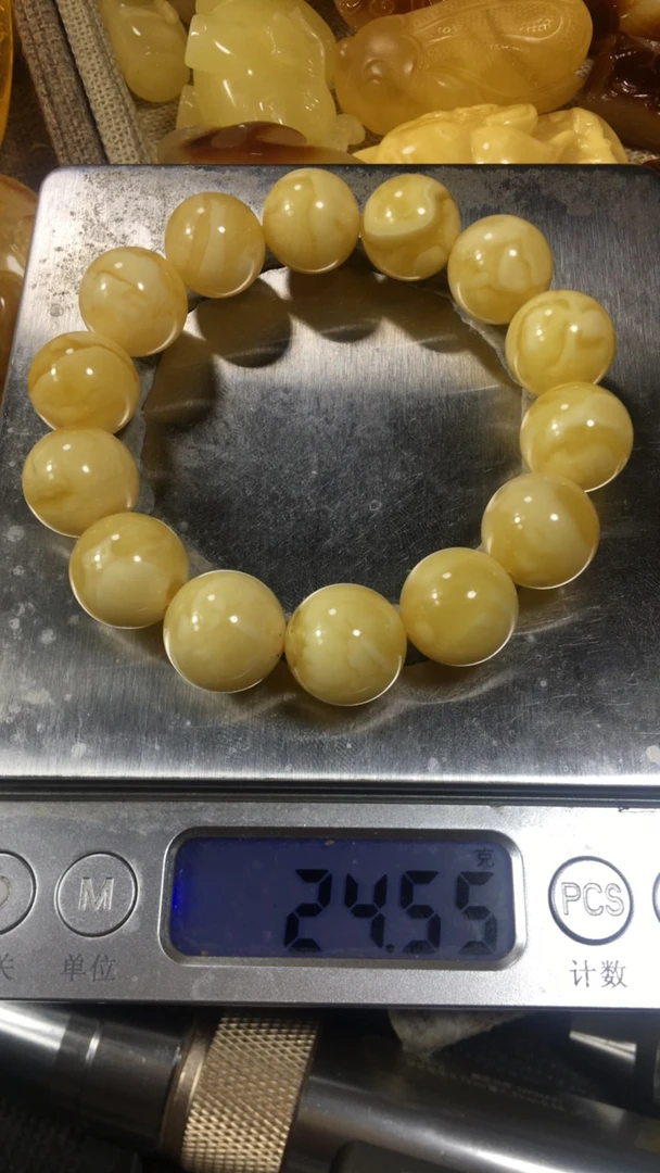 天然原矿蜜蜡手串白蜡妖花