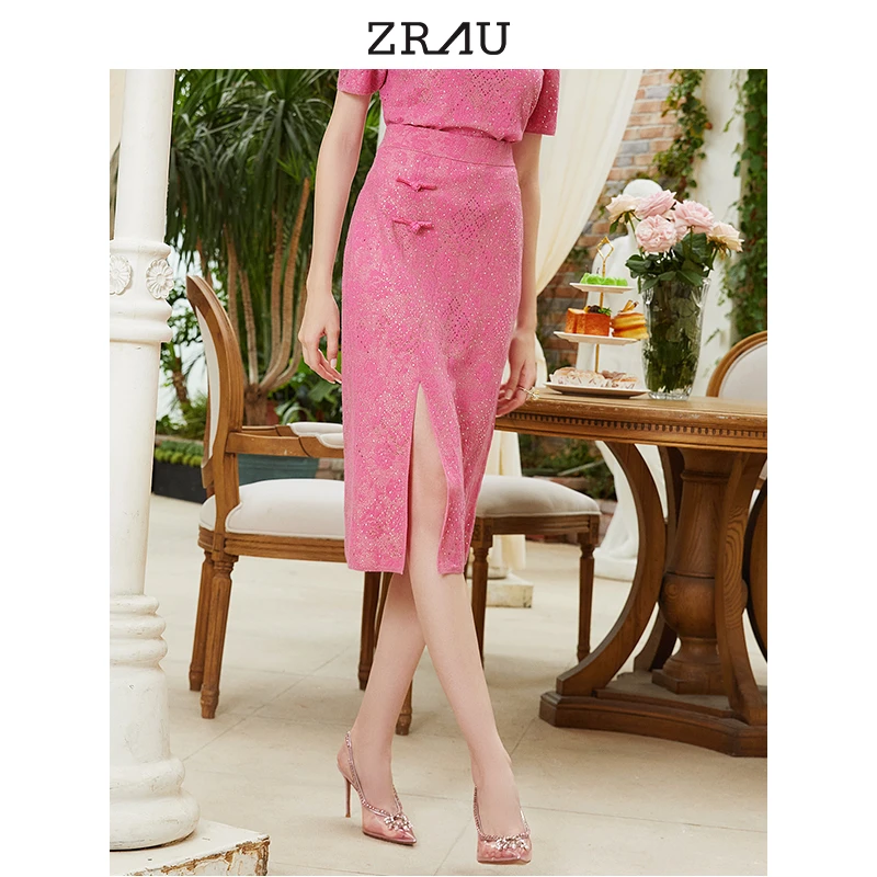 【达人专属】ZRAU新中式复古气质优雅开叉半身裙91180233070