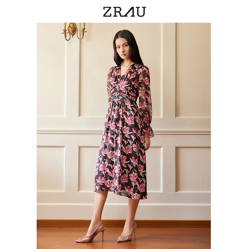 【达人专属】ZRAU法式优雅气质假风印花连衣裙91130631007