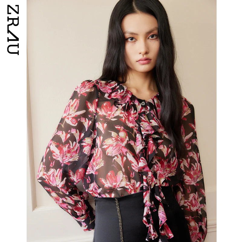 【达人专属】ZRAU气质浪漫印花甜美百搭上衣衬衫91030431059