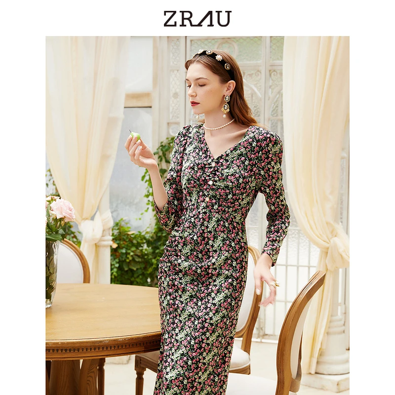 ZRAU古典黑浪漫优雅质感显瘦连衣裙91130633404