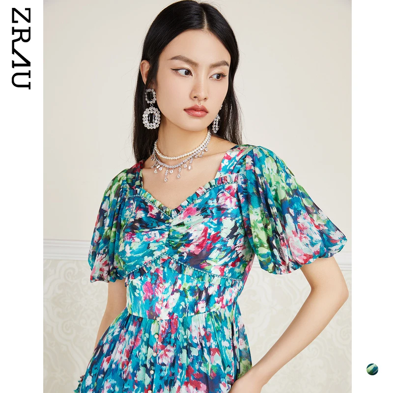 【达人专属】ZRAU气质油画缤纷法式色彩浪漫连衣裙91130321553
