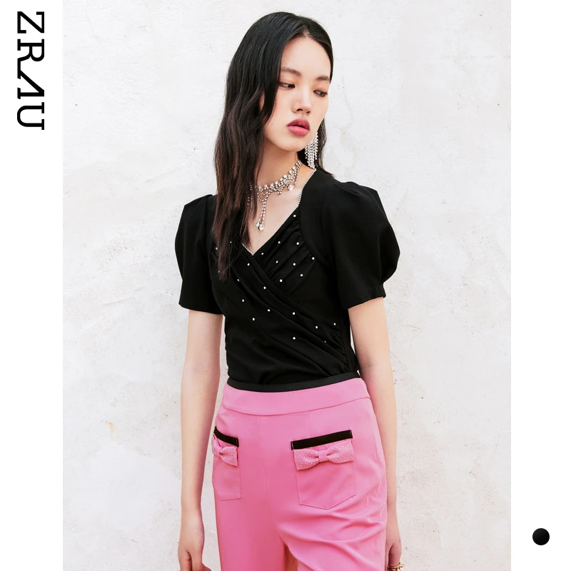 【昕昕严选】ZRAU交叠桃心领短袖上衣91030221946