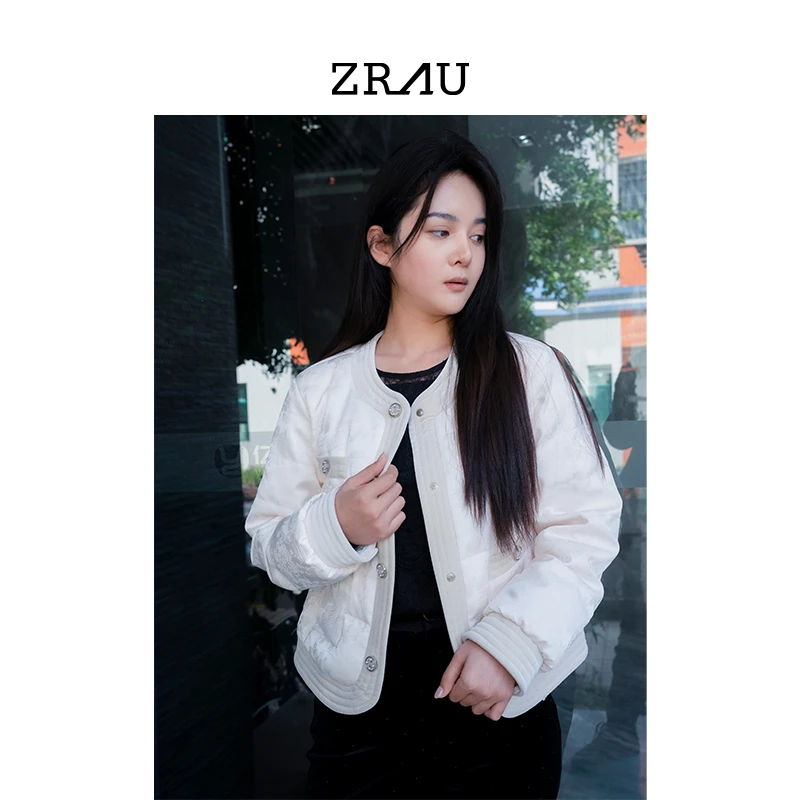 ZRAU复古提花丝绒拼接小香风短款保暖羽绒服91120141833