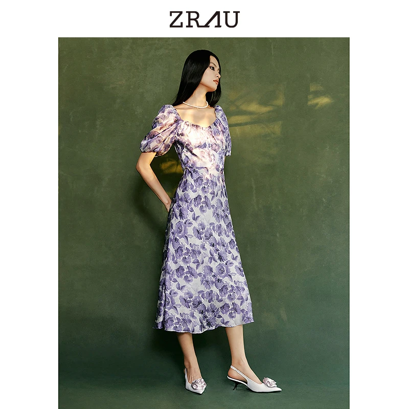 【达人专属】ZRAU质感热情浪漫玫瑰精致灯笼袖连衣裙91130321303