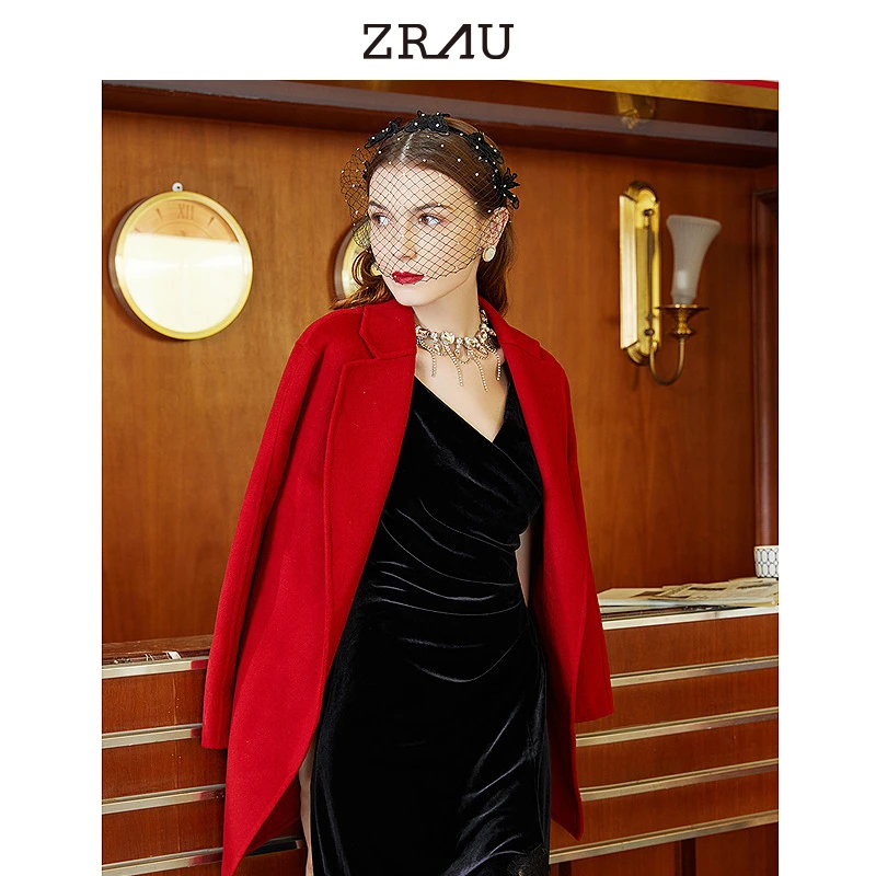 双面呢秋冬高级红色修身轻奢外套大衣91080143673