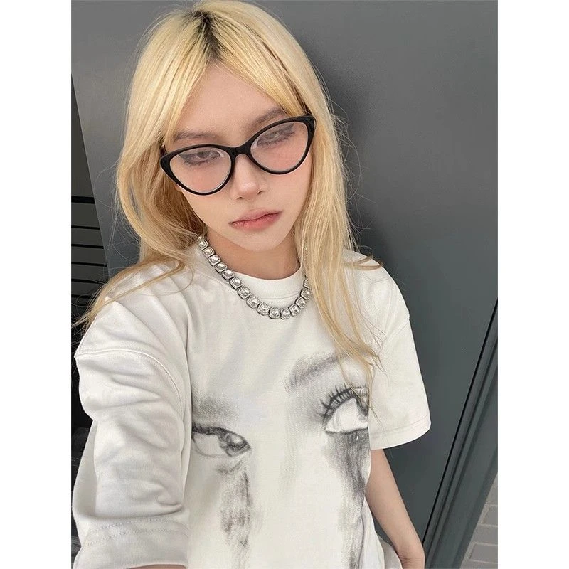 美式街头短袖t恤女oversize宽松慵懒风印花情侣衫上衣ins风潮流