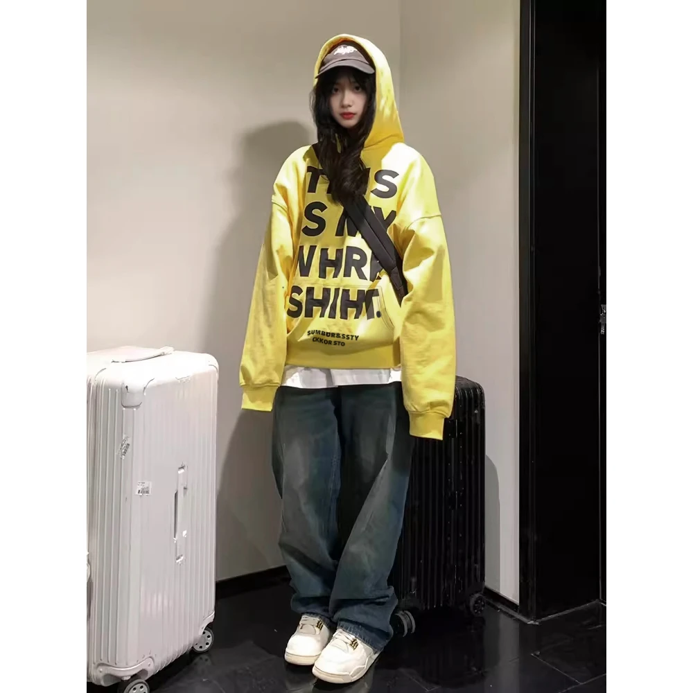 春秋新款宽松版百搭慵懒风高档休闲加绒加厚卫衣连帽衫男女