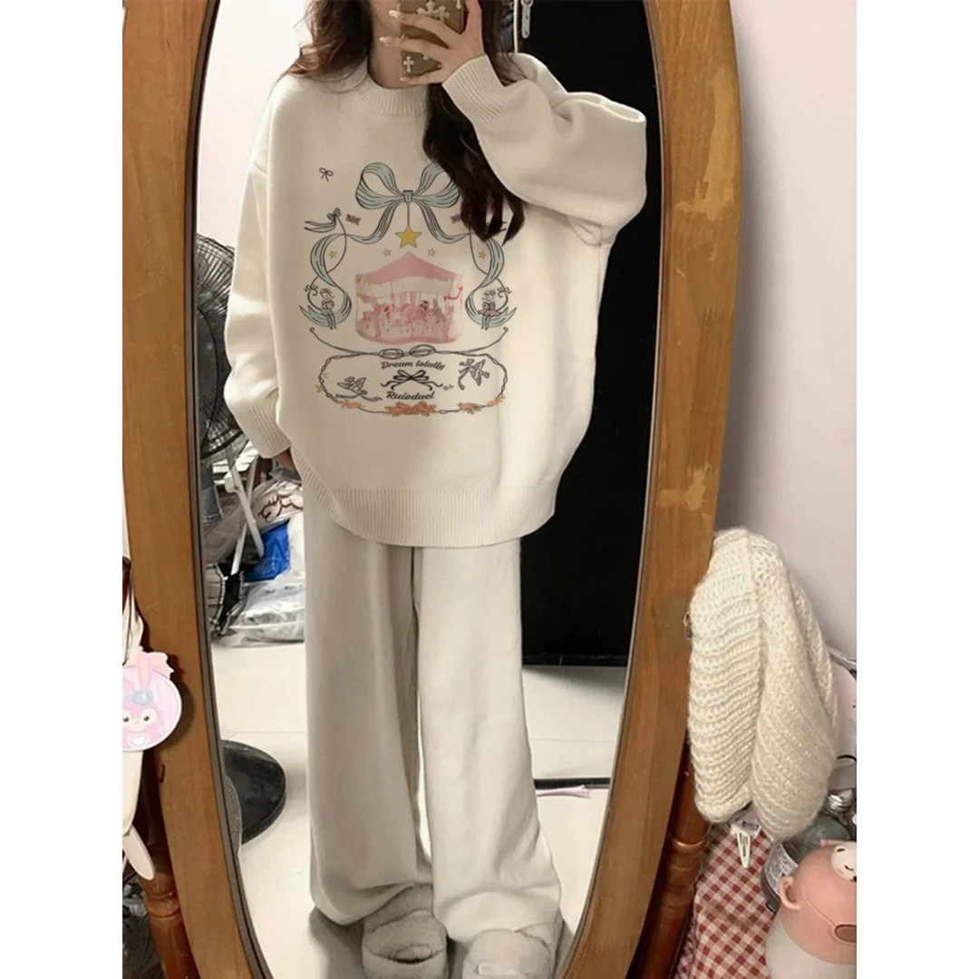 秋冬新款小众设计感减龄慵懒风针织衫上衣防寒加厚圆领保暖毛衣