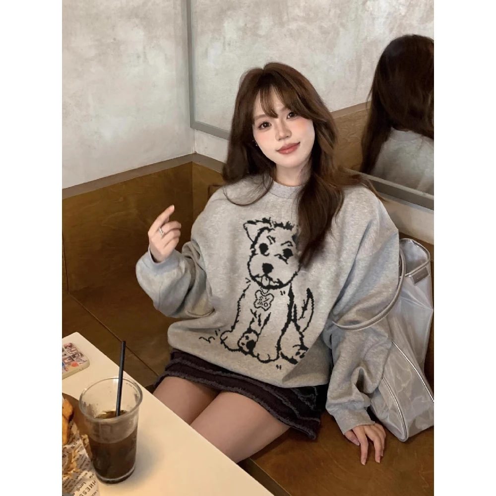 YWBY秋冬款时尚潮牌圆领上衣女美式学院风韩版宽松显瘦休闲卫衣女