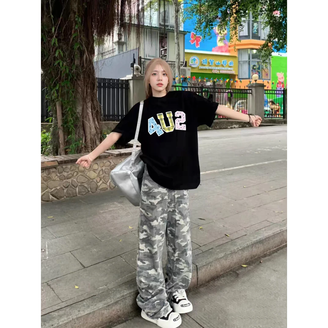 情侣款潮牌简约数字印花重磅纯棉短袖t恤宽松百搭ins复古设计感