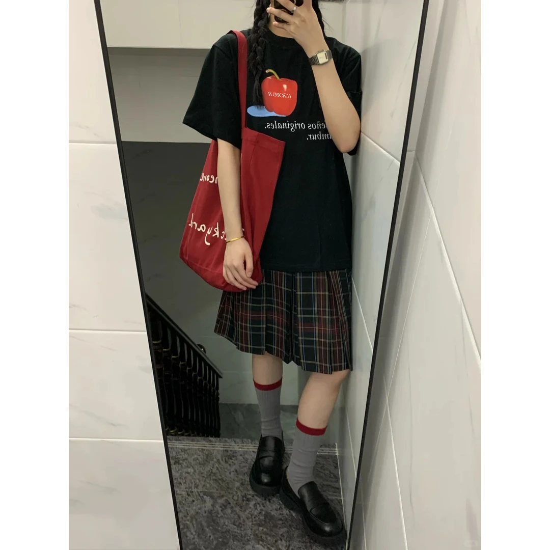 国潮复古风休闲百搭字母印花短袖t恤女时尚休闲圆领百搭ins