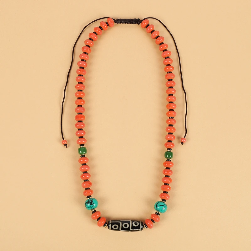 西藏玛瑙长款项链藏式男女复古民族风锁骨链小众设计藏族藏服配饰