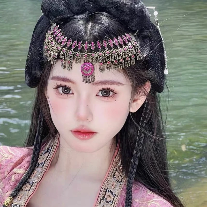 锌合金发饰 仙剑三紫萱同款头饰异域紫色流苏额头链古风汉服额饰