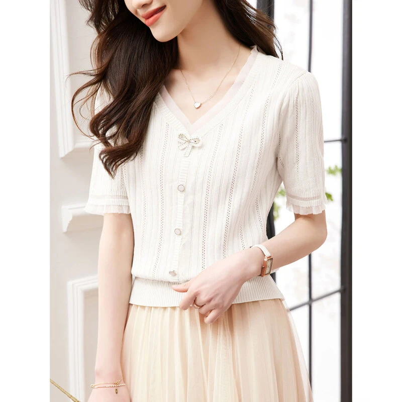 编号时尚针织衫SXZZS23051白色显瘦气质薄款上衣打底百搭短款洋气