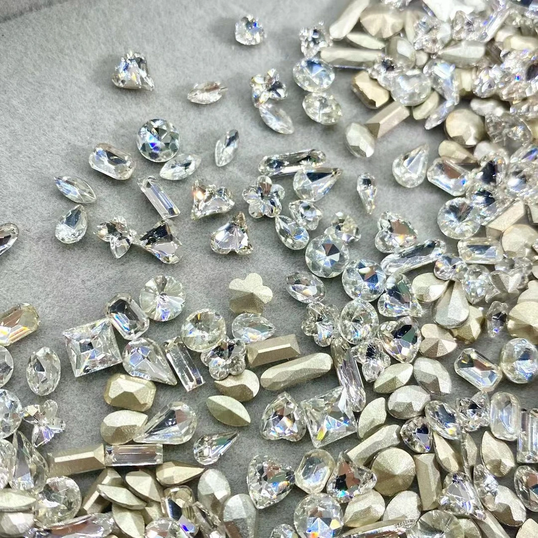 （50颗）春柚美甲饰品超闪透白小号尖底混装异形钻尖底指甲钻美甲钻