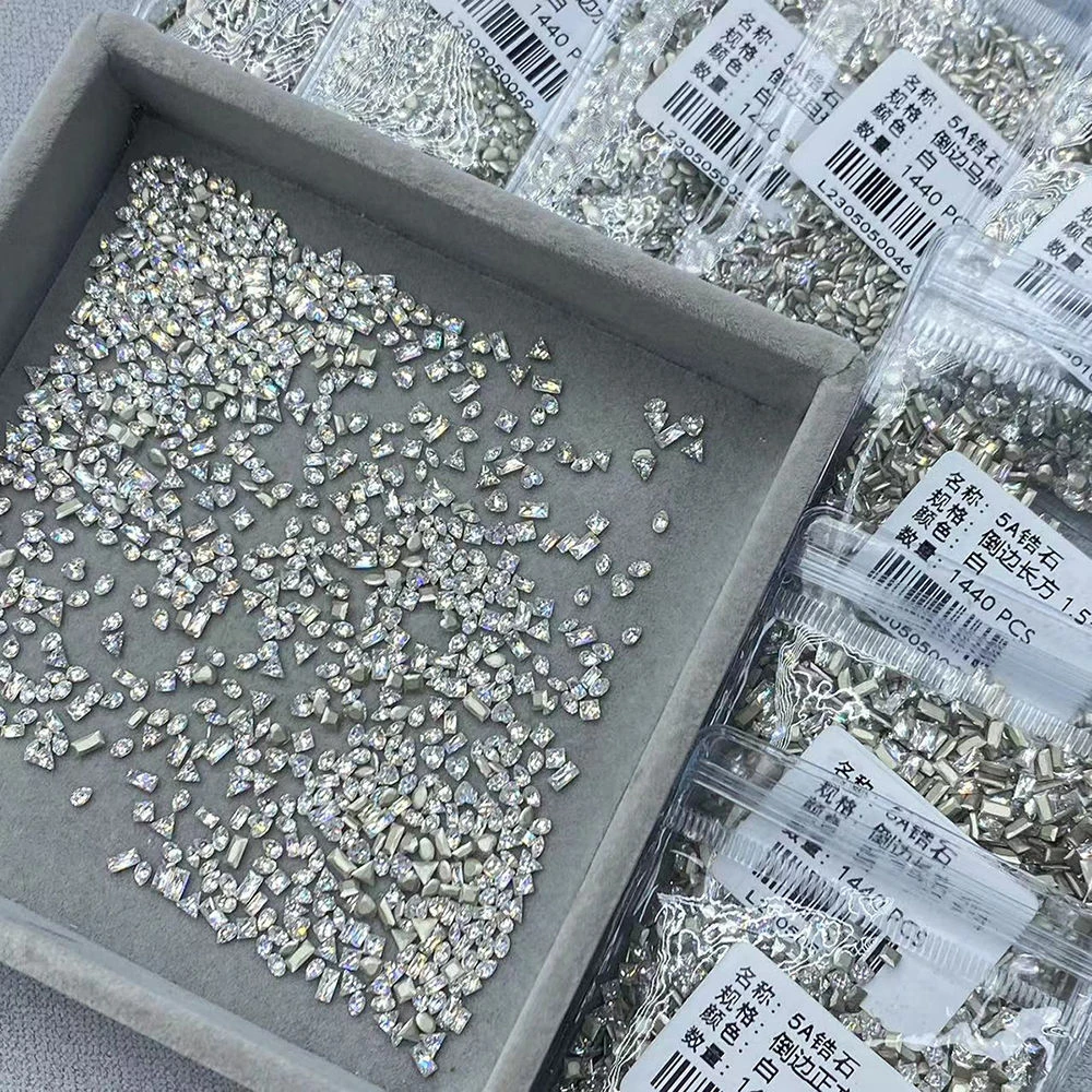 高品质平底倒边迷你小号5A锆石美甲饰品超闪异形小号微混装锆石钻