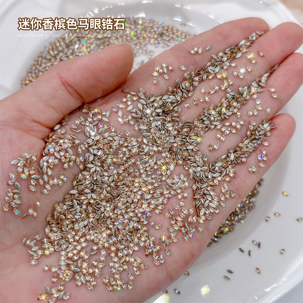 春柚美甲饰品5A锆石香槟色平底倒边迷你马眼锆石美甲钻1.5*3mm