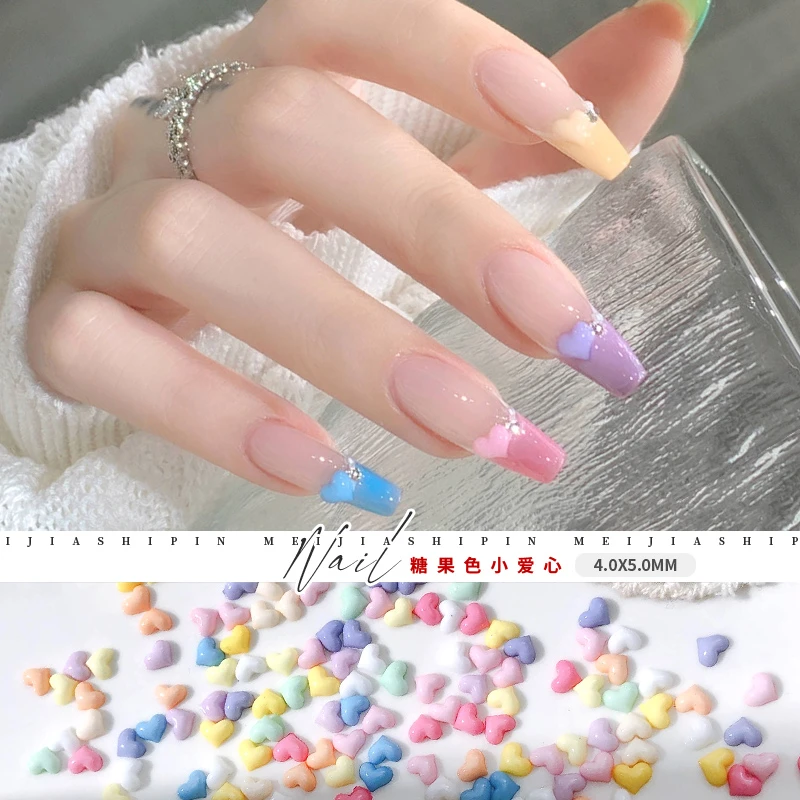 美甲饰品多巴胺糖果色平底树脂小爱心可爱美甲马卡龙指甲钻饰品