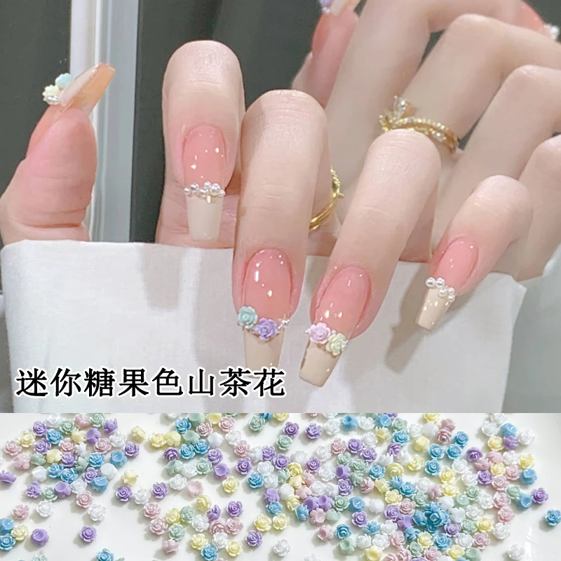 cy糖果色珠光迷你小号山茶花彩色多巴胺美甲饰品指甲贴DIY配饰