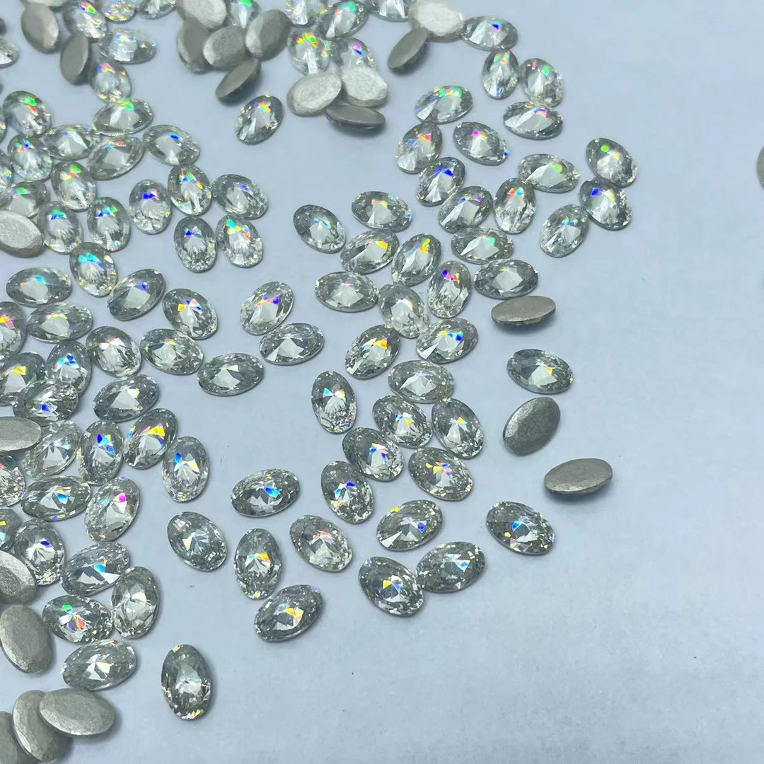 春柚美甲饰品中号平底倒边鸽子蛋白色超闪镀底锆石美甲钻4*6mm