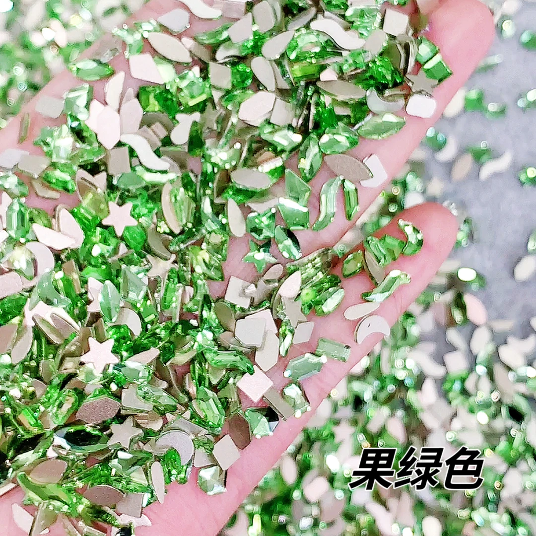 （200颗）春柚美甲饰品小号果绿美甲K9钻平底异形混装