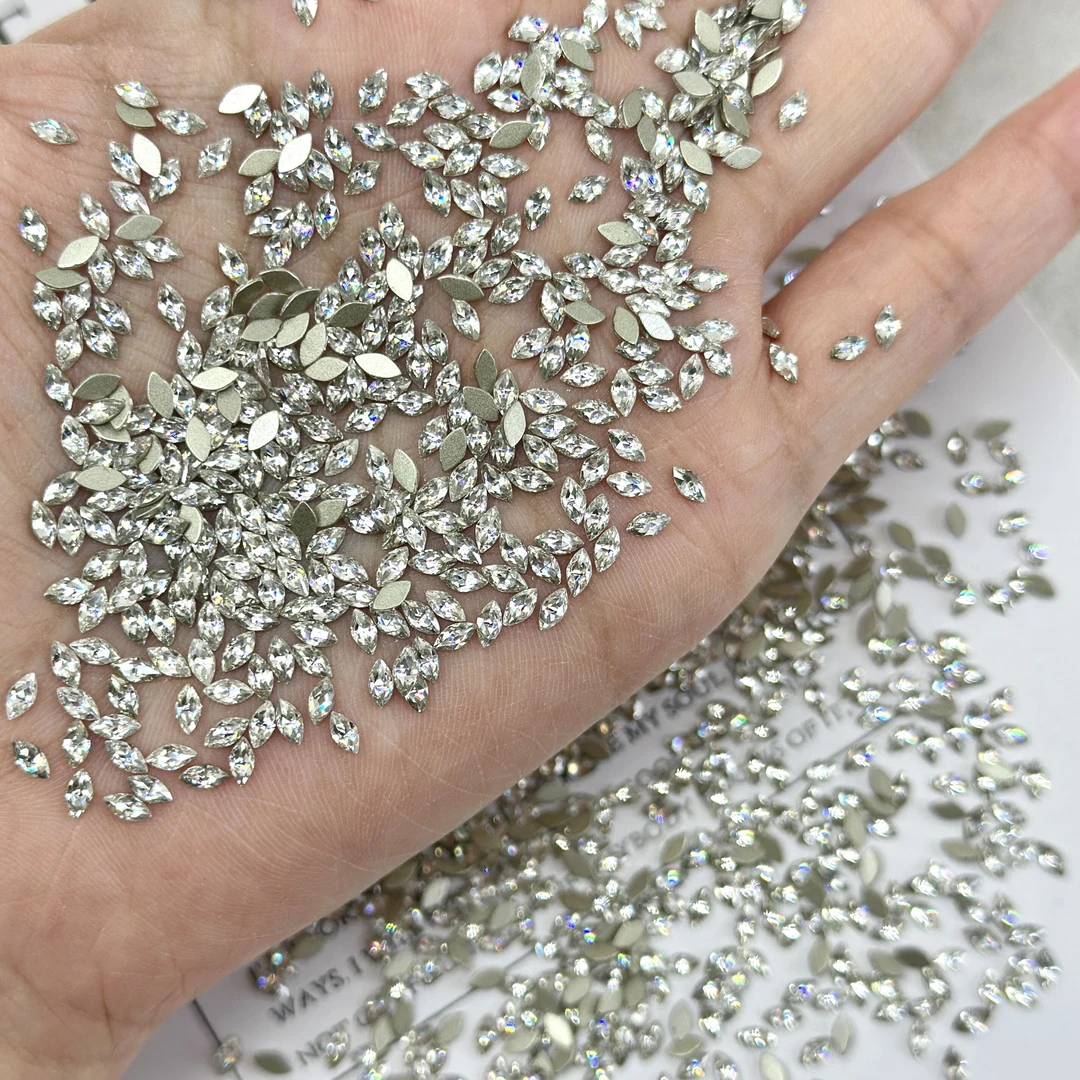 春柚美甲饰品5A锆石平底透白马眼玫瑰切高闪美甲钻超闪美甲锆石钻