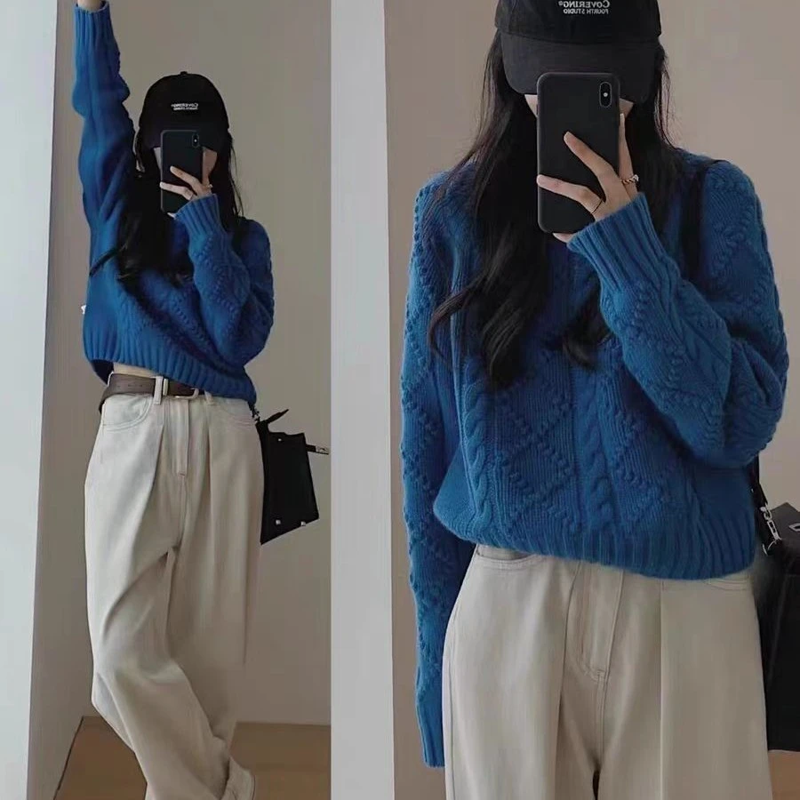 毛衣针织宽松慵懒风圆领秋冬套头上衣毛衣针织宽松慵懒风圆领秋冬