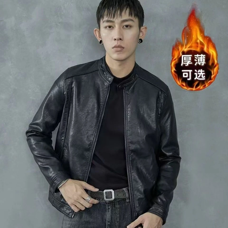 美伦英迪新款皮衣男士外套潮流修身百搭春秋立领机车服夹克男上衣