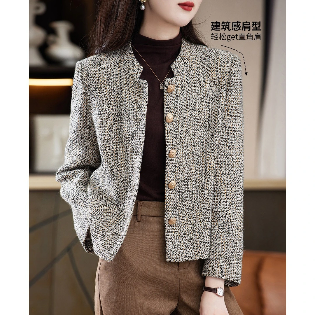 春秋款小香风外套气质通勤立领长袖设计感时尚上衣女春游出行必备