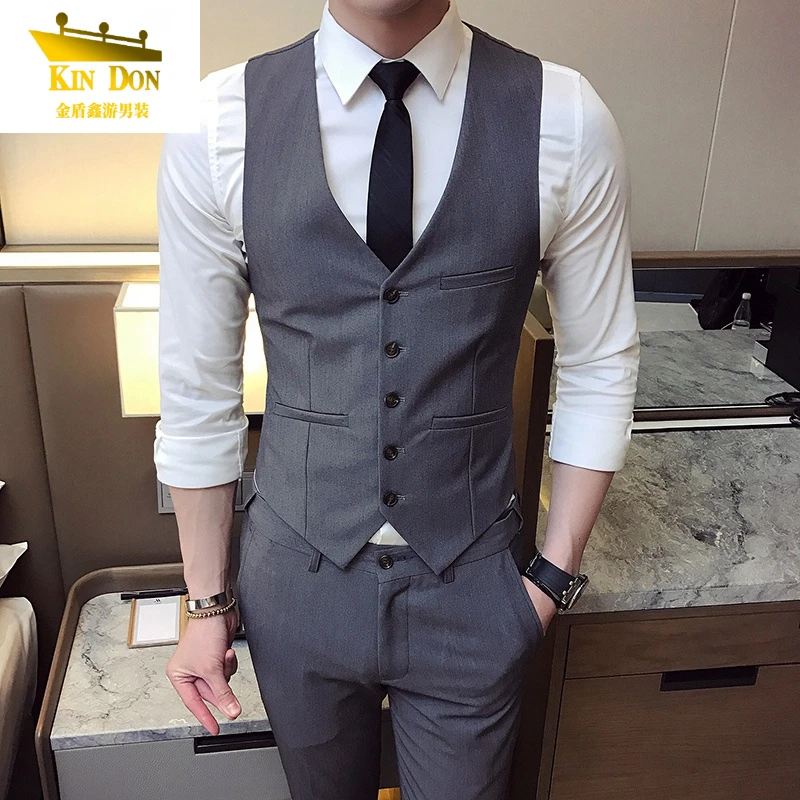 【四件套】金盾春新款时尚男士西装马甲修身坎肩男背心西服伴郎马夹