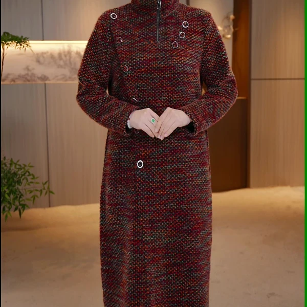 加绒加厚大码女装冬连衣裙遮肉显瘦加肥加大款收腰显瘦精细别致