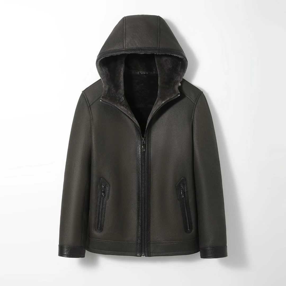 玛瑞 泰勒    2339男装高档轻奢休闲连帽秋冬款美利奴皮毛一体