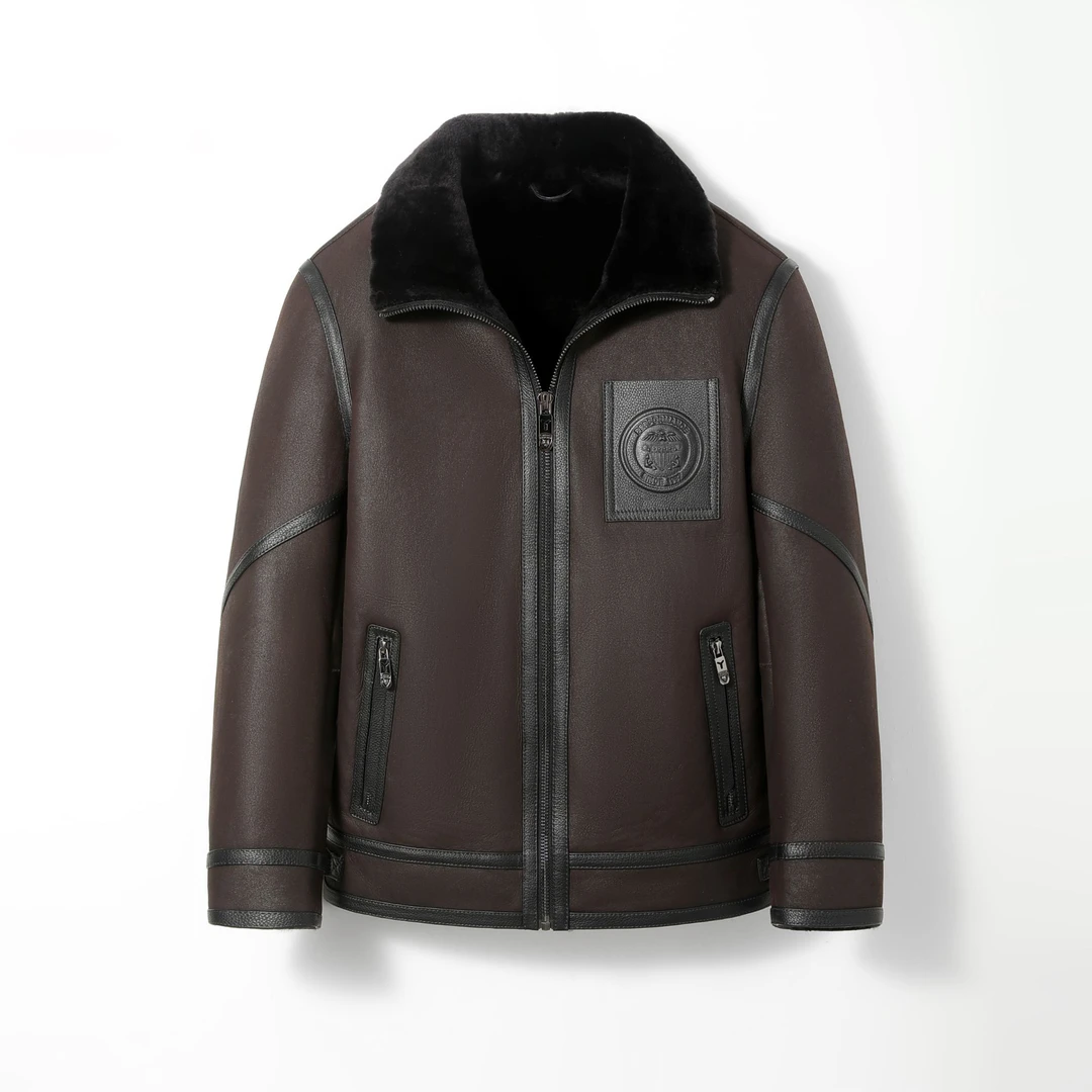 玛瑞 泰勒 2382-1男装高档复古休闲方领秋冬款皮毛一体