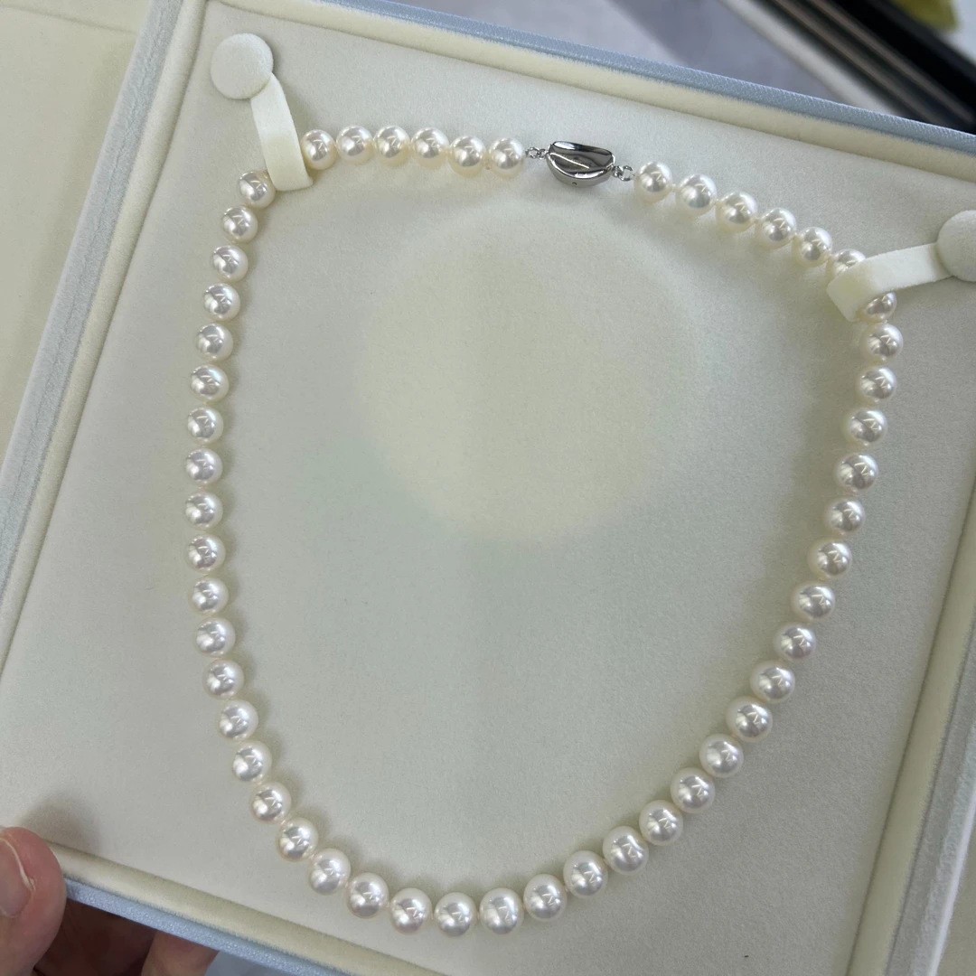 极光淡水无核珍珠项链赛澳白正圆无暇冷白透亮时尚气质强光百搭