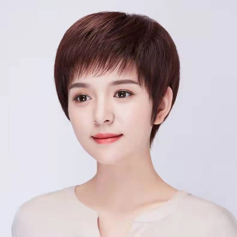 全真发女短发直发易打理中老年妈妈自然全头套真人发丝清爽舒适