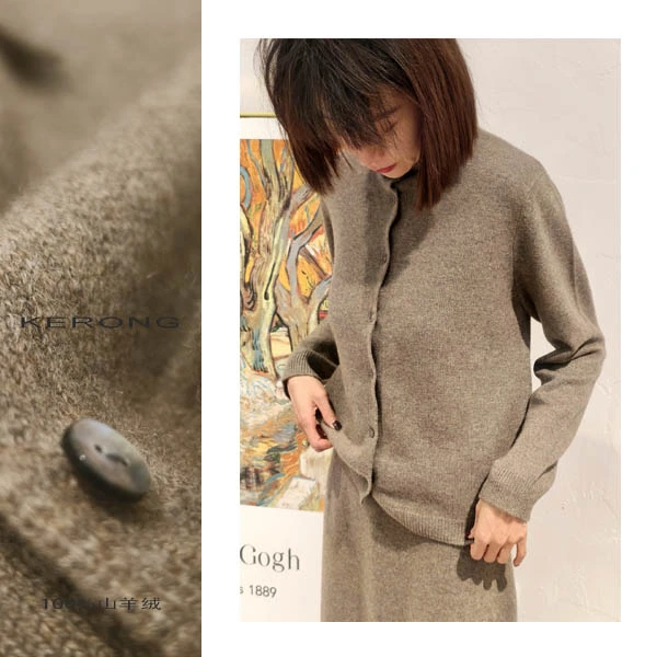 100%山羊绒KR【法国客订开衫】秋冬显瘦高端针织贝壳扣加厚百搭纯色