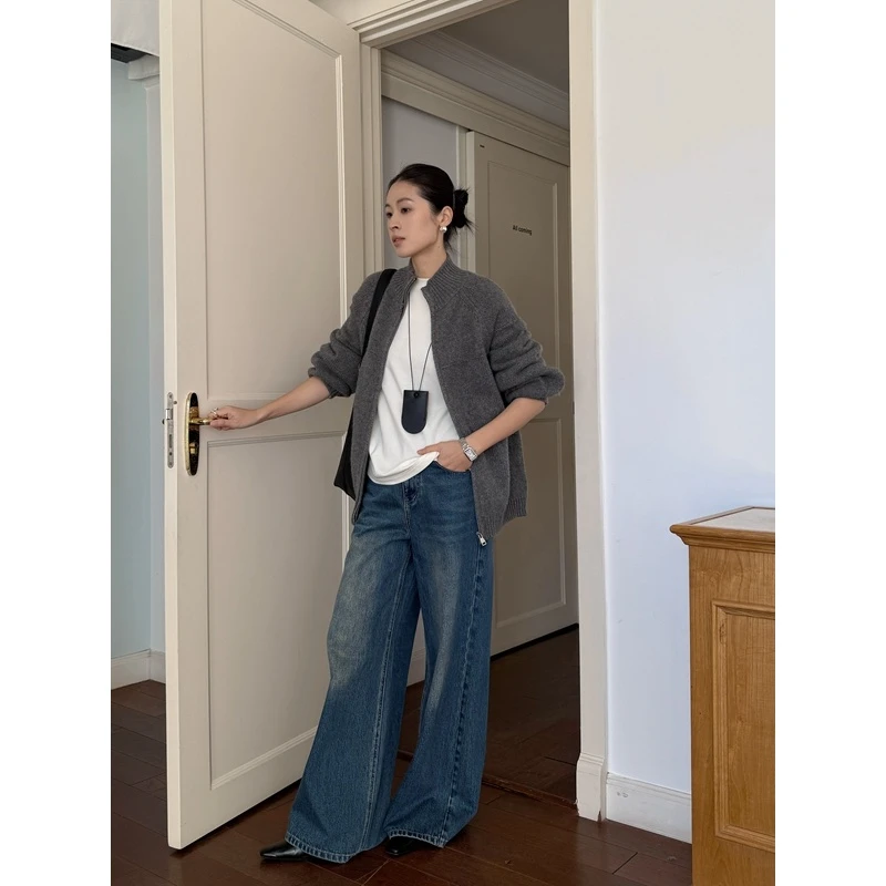 版型巨赞！高腰阔腿牛仔裤女新款复古宽松阔腿拖地长裤 SXZ251001