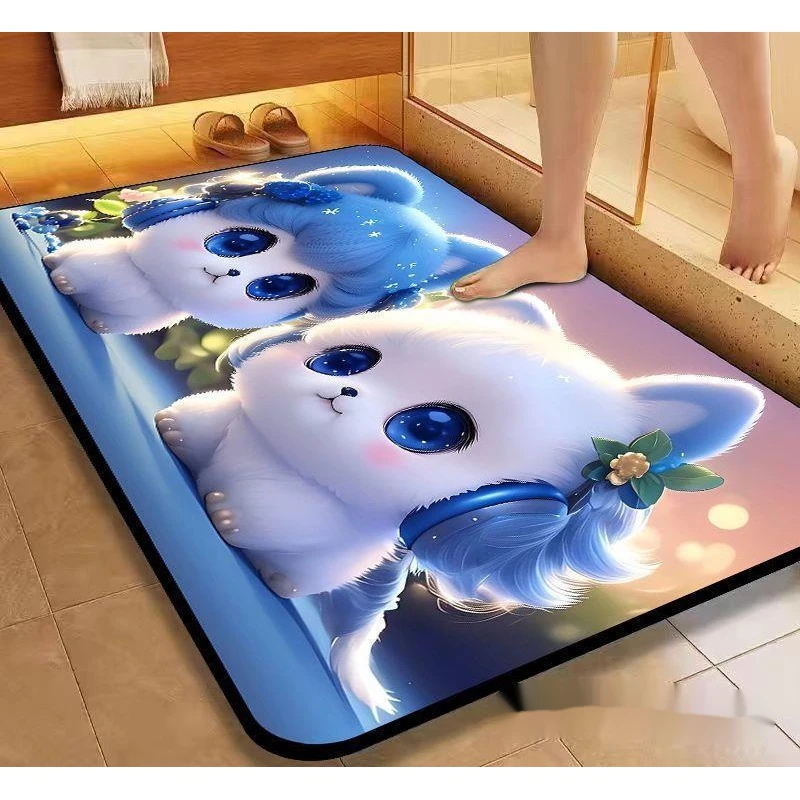 3D立体花硅藻泥防滑吸水软地垫卫生间玄关家用入户门地垫脚垫裁剪