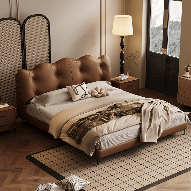 MS现代简约轻奢1.8米双人床奶油云朵床2.0米钢木床主卧储物牛皮床