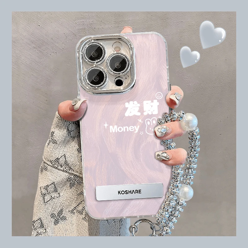 适用苹果VIVO华为OPPO小米手机壳发财文字手机壳带镜头膜支架个性