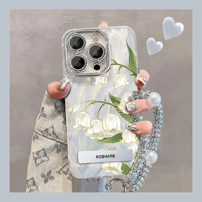 适用苹果VIVO华为OPPO小米手机壳兰陵花手机壳带镜头膜支架潮流